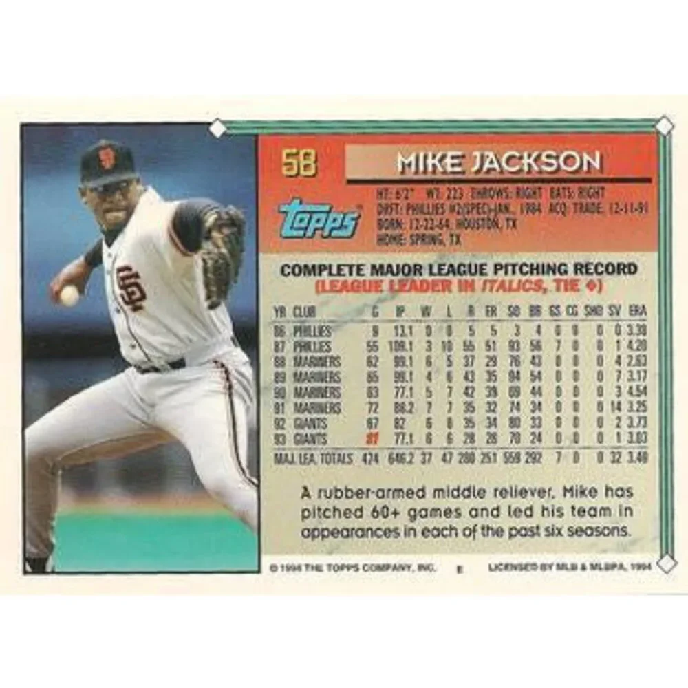 1994 Topps Mike Jackson # 58 San Francisco Giants
